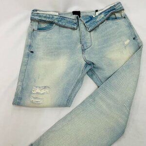NEW ! RTA CHAPLIN WASHED TORN ZIP AROUND JEAN SIZE-28